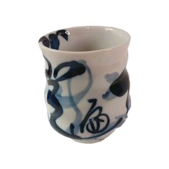 Japanese Yunomi Tea Cup Mug Blue & White Abstract Swirl Porcelain Excellent Cond - Picture 3 of 7